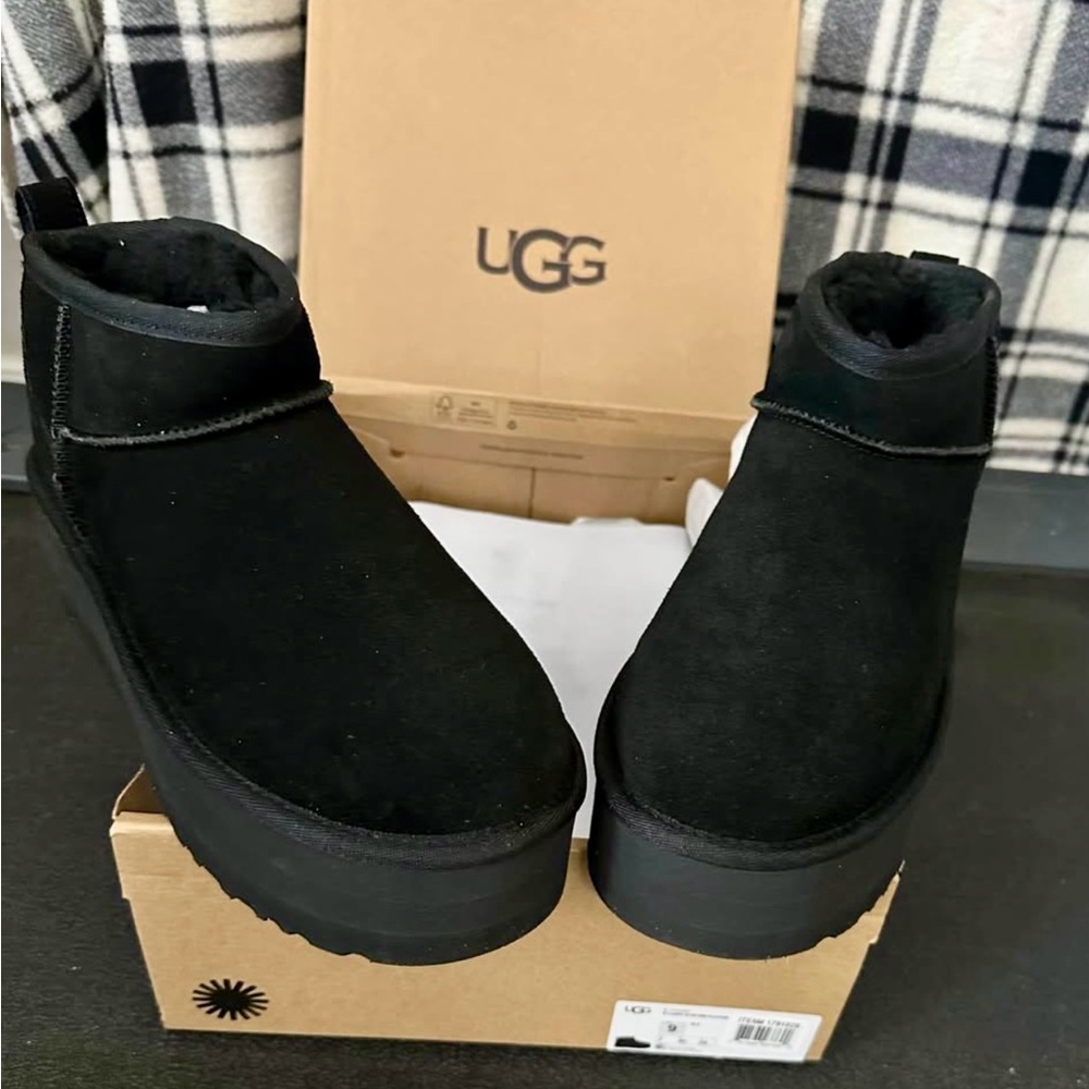 Brand new authentic black ultra mini platform Uggs, size 9, in original box.